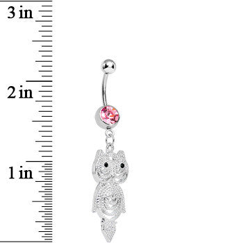 Pink Gem Pensive Owl Dangle Belly Ring