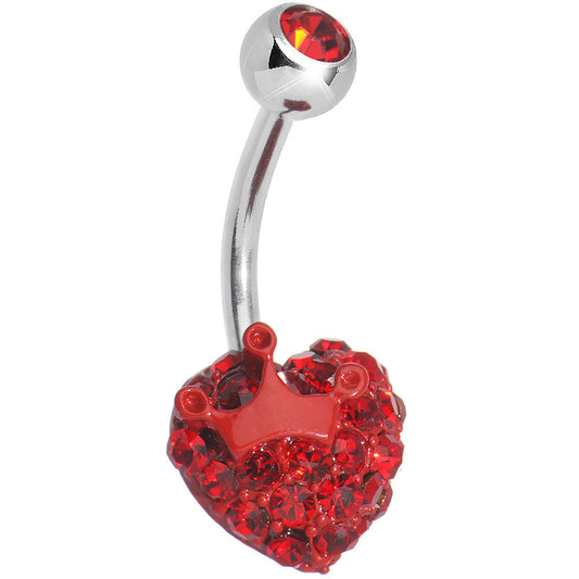 Red Gem For the Love of the Crown Heart Belly Ring