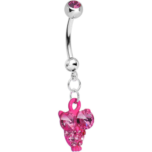 Pink Gem Oversized Eyes Owl Dangle Belly Ring