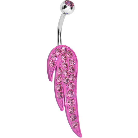 Pink Gem Glimmering Singular Angel Wing Belly Ring