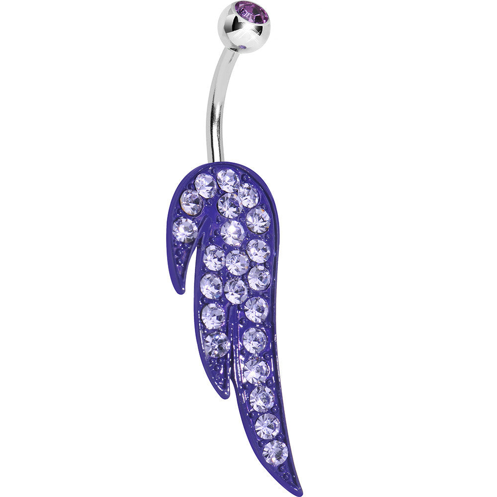 Purple Gem Glimmering Singular Angel Wing Belly Ring