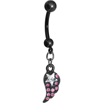 Pink Gem Celestial Star Solo Black Wing Dangle Belly Ring