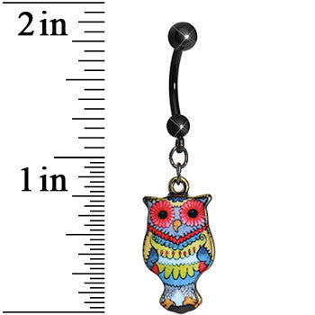 Red Flower Power Artistic Owl Dangle Belly Ring