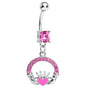 Pink Gem Pink Heart Irish Claddagh Dangle Belly Ring