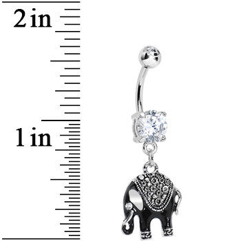 Clear Gem Black Mystic Elephant Dangle Belly Ring