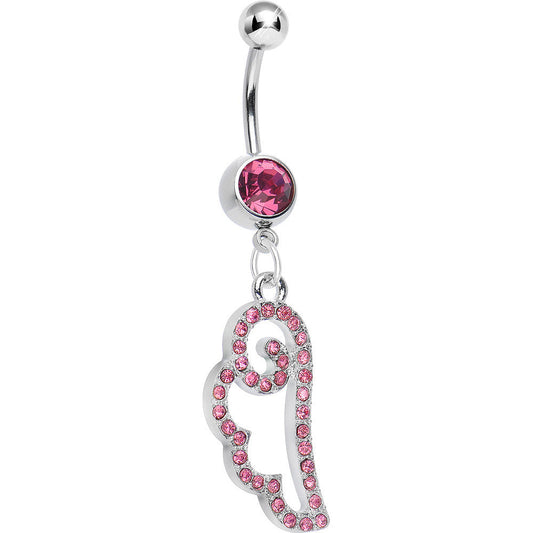 Pink Gem Spiral Angel Wing Dangle Belly Ring