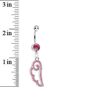 Pink Gem Spiral Angel Wing Dangle Belly Ring