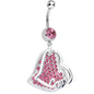 Pink Gem Paved Love Heart Dangle Belly Ring