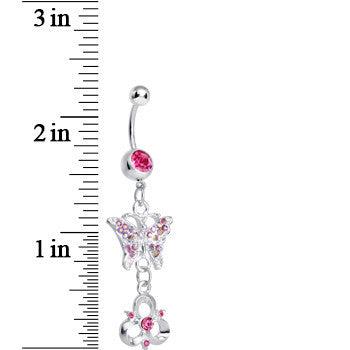 Pink Gem Butterfly and Trinity Knot Dangle Belly Ring