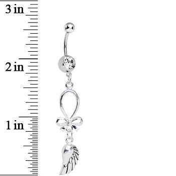 Clear Gem Bowtie and Angel Wing Dangle Belly Ring