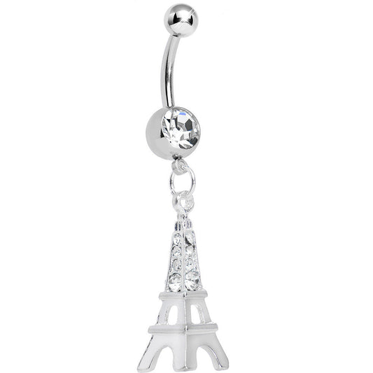 Clear Gem Elegant Eiffel Tower Dangle Belly Ring