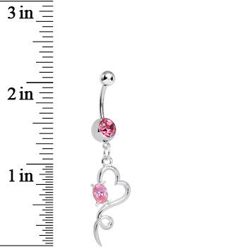 Pink Gem Opening Hollow Heart Twist Dangle Belly Ring