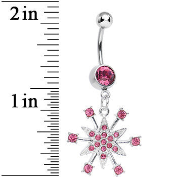 Pink Gem Starry Snowflake Dangle Belly Ring