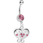 Pink Gem Opulent Scrolled Heart Dangle Belly Ring