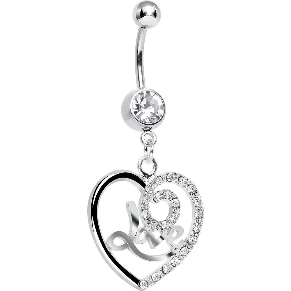 Crystalline Gem Gleaming Love Heart Dangle Belly Ring
