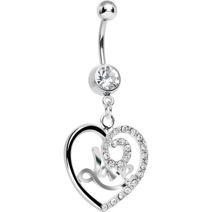 Crystalline Gem Gleaming Love Heart Dangle Belly Ring