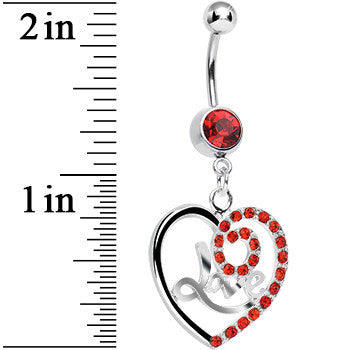 Red Gem Gleaming Love Heart Dangle Belly Ring