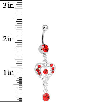 Red Gem Drops of Love Heart Dangle Belly Ring