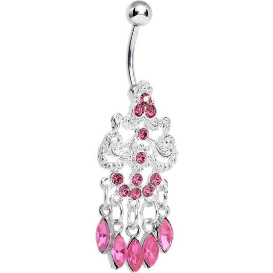 Pink Gem Falling Raindrops Chandelier Belly Ring