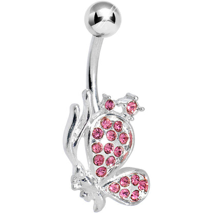 Pink Gem Shy Butterfly Belly Ring