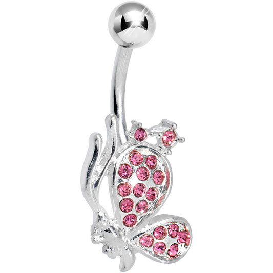 Pink Gem Shy Butterfly Belly Ring