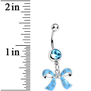 Aqua Gem Polka Dotted Girly Bow Dangle Belly Ring