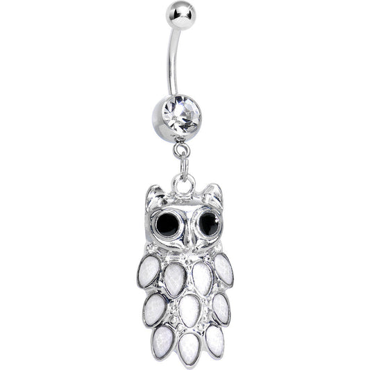 Crystalline Gem Dressed Up Owl Dangle Belly Ring