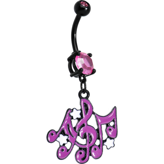 Pink Gem Purple Superstar Music Note Dangle Belly Ring