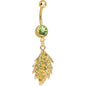 Light Green Gem Gold Plated Delicate Drifting Leaf Dangle Belly Ring