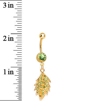 Light Green Gem Gold Plated Delicate Drifting Leaf Dangle Belly Ring