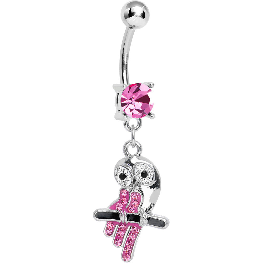 Pink Gem Oddly Adorable Owl Dangle Belly Ring