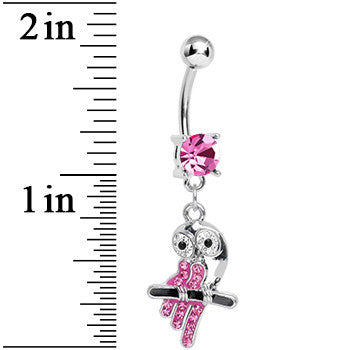 Pink Gem Oddly Adorable Owl Dangle Belly Ring