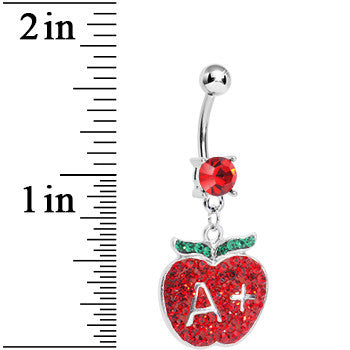 Red Gem Teacher Gets an Apple Dangle Belly Ring