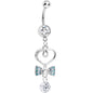 Clear CZ Drop Aqua Gem Bow Half Paved Heart Dangle Belly Ring
