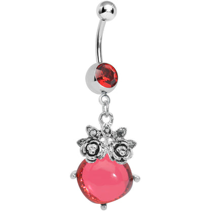 Red Gem Luminous Orb Victorian Roses Dangle Belly Ring