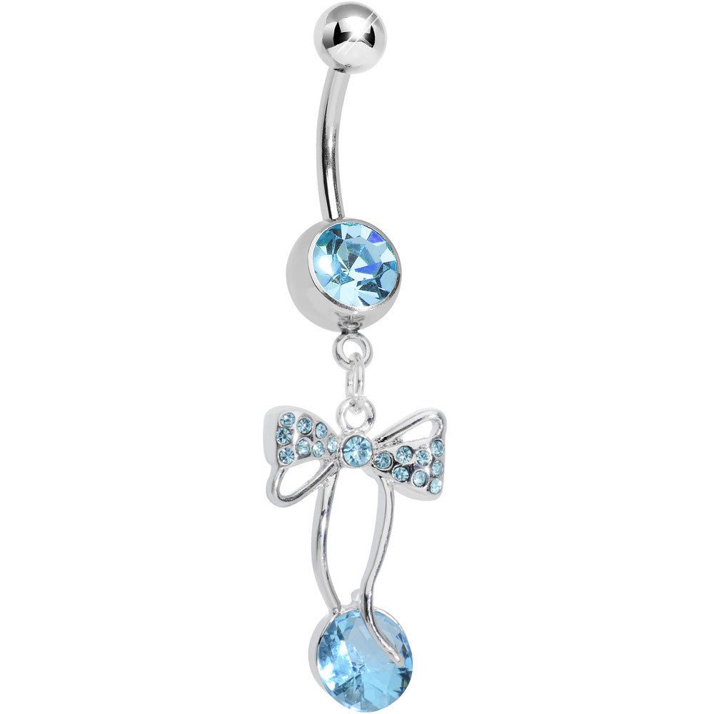 Aqua Cubic Zirconia Drop Sweetness Wrapped in a Bow Dangle Belly Ring