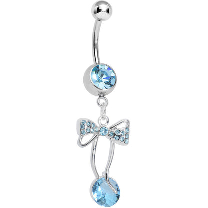 Aqua Cubic Zirconia Drop Sweetness Wrapped in a Bow Dangle Belly Ring