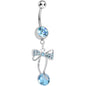 Aqua Cubic Zirconia Drop Sweetness Wrapped in a Bow Dangle Belly Ring