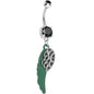 Black Paved Gem On the Green Wing of an Angel Dangle Belly Ring
