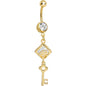 Clear Gem Gold Plated Key to My Diary Dangle Belly Ring