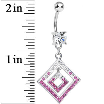 Clear Gem Double Clear and Pink Paved Diamond Dangle Belly Ring