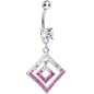 Clear Gem Double Clear and Pink Paved Diamond Dangle Belly Ring