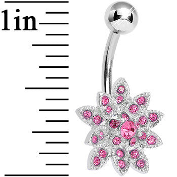 Pink Gem 3D Dazzle Flower Belly Ring