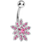 Pink Gem 3D Dazzle Flower Belly Ring