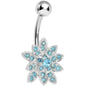 Aqua Gem 3D Dazzle Flower Belly Ring