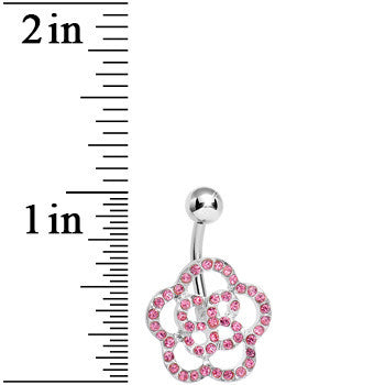 Pink Gem Hollow Buttercup Flower Belly Ring