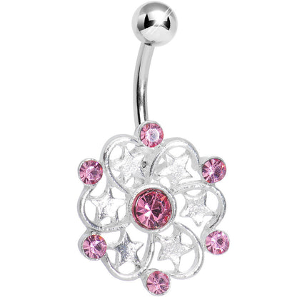 Pink Gem Princess Star Petals Flower Belly Ring