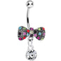 Crystalline Round Drop and Multi Gem Clown Tie Dangle Belly Ring