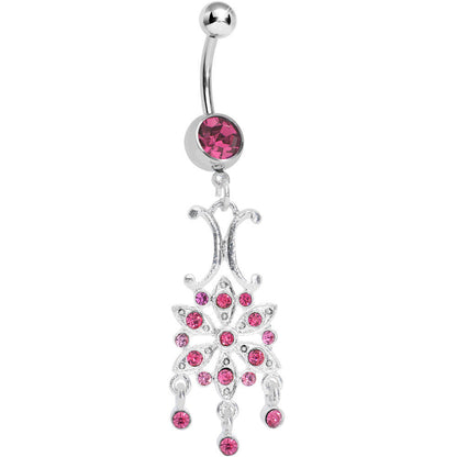 Pink Gem Symmetrical Star Flower Dangle Belly Ring