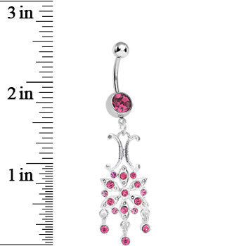 Pink Gem Symmetrical Star Flower Dangle Belly Ring